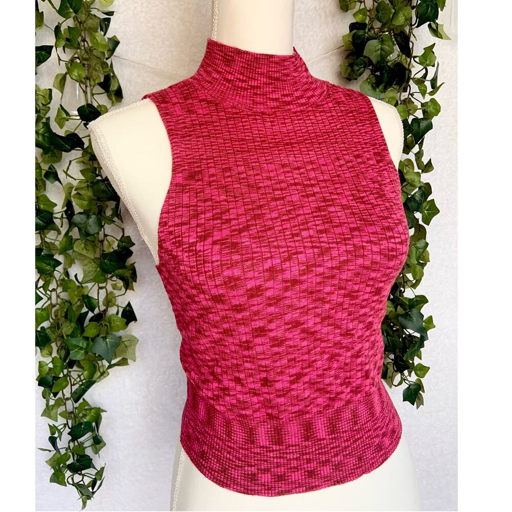 Wild Fable Pink Red Swirl Sleeveless Knitted Turtle Neck Crop Top Women's Large